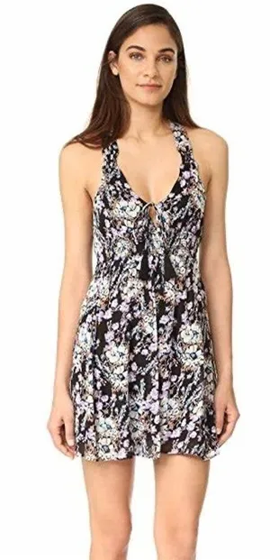 Free People Washed Ashore Black Floral Print Twist Back Mini Dress Size M thumbnail 1