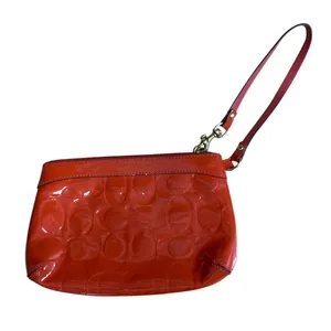 Coach Papaya Bright Orange Quilt Embossed Logo Monogram Pouch Wristlet OS thumbnail 2