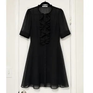Zara Black Ruffle Button Front Sheer Mini Dress Medium with Camisole Slip thumbnail 2