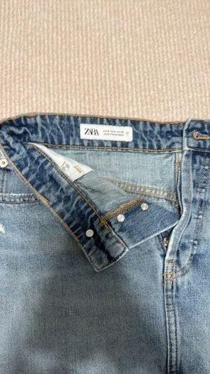 ZARA Mini Skirt Denim Light Wash Distressed thumbnail 3