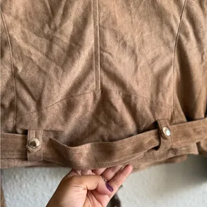 Olivaceous Faux Suede Moto Jacket Beige Size M thumbnail 11