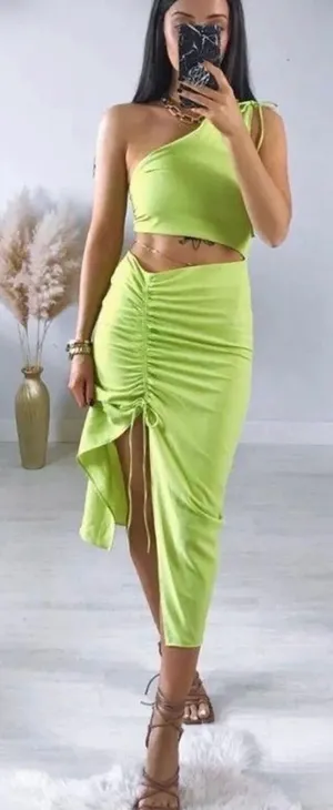 ZARA Green Asymmetrical Dress thumbnail 1