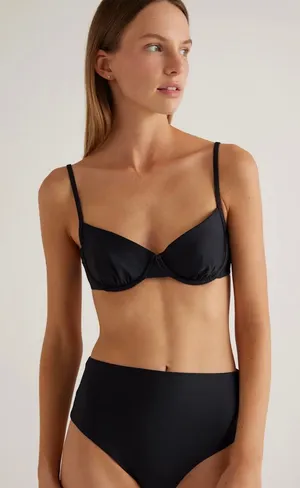 New Quince Italian High-Rise Bikini Bottom in Black Size Small thumbnail 1
