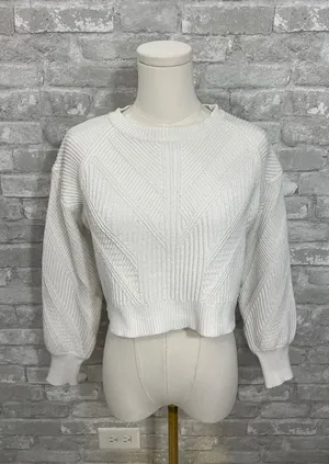 Lulus Perfect Layers Pointelle Balloon Sleeve Cropped Sweater thumbnail 1