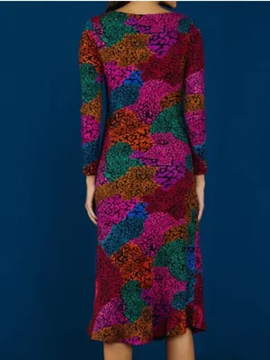 Farm Rio Rainbow Mix Jersey Dress Ribbed Knit Long Sleeve Midi New Size Medium thumbnail 3