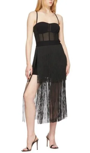 Women’s New Herve Leger x Forever 21 Transparent Black Bustier Fringe Bustier Ba thumbnail 4
