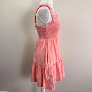Abercrombie & Fitch Smocked Tiered Mini Dress Coral Pink Ruffle Strap Womens S thumbnail 3