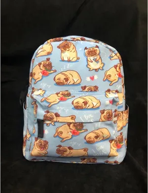 Pug Backpack Purse and Makeup Bag Blue thumbnail 2