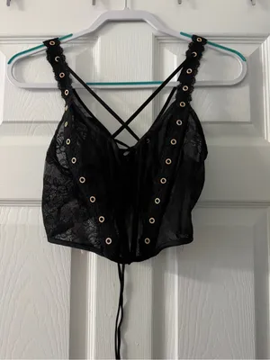 Victoria’s Secret Very Sexy Black Lace Boned Corset Bustier Top M DD Y2K thumbnail 2