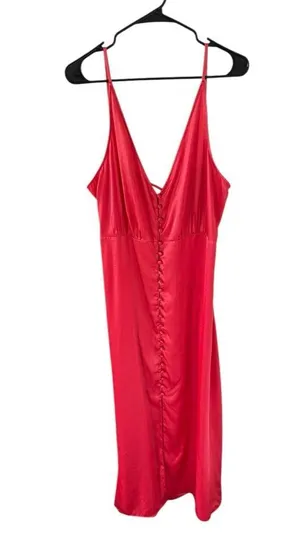 Anthropologie NEW Red Satin Button Front Slip Dress thumbnail 6