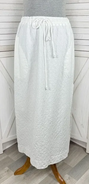 Free People Textured Cotton Side Slit Maxi Skirt White Large Pockets Drawstring‎ thumbnail 1