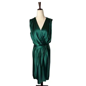 Reem by Reem Acra Silk Dress Women 14 Emerald Green Draped Tulip Wrap Cocktail thumbnail 2