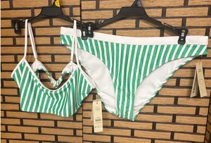 No Boundaries Green And White Stripe Bikini Set Size‎ XL thumbnail 1