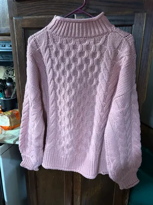 Pink Cable Knit Sweater Size Large 100% Acrylic thumbnail 2