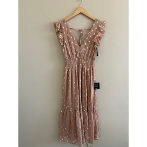 Lulus Cause to Celebrate Mauve and Silver Ruffled Tiered Midi Dress Size Small thumbnail 2