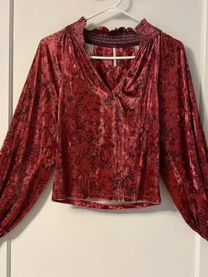 Free People Go Get 'Em Crushed Velvet Balloon Sleeve Blouse size XS bohemian thumbnail 1