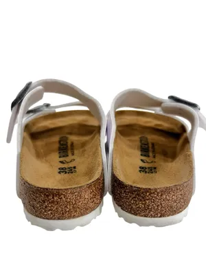 Birkenstock Arizona Sandals White Birko Flor Two Strap Silver Buckle thumbnail 9