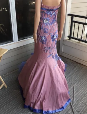 Elegant Pink and Purple Floral Mermaid Wedding Dress thumbnail 6