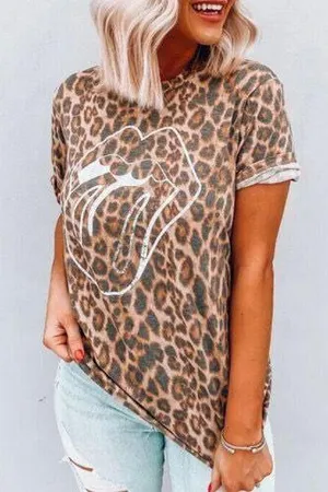 Boutique Leopard Rolling Stone tongue tee thumbnail 1