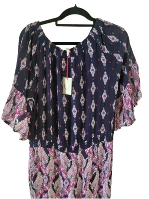 Raga by Anthropologie Boho Off-The-Shoulder Paisley Smocked Jumpsuit Size L NWT thumbnail 3