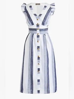 J. CREW Point Sur 100% Linen Stripe Midi Dress Buttons size 4 Resortwear summer thumbnail 2