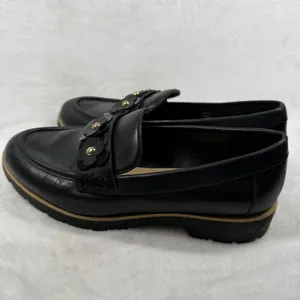 Kate Spade Karisa Black Leather Floral Studded Loafers Womens 5.5M Slip On Shoes thumbnail 4