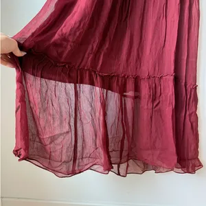 Anthropologie Floreat Saffa Chiffon Tiered Maxi Peasant Dress Women Size S Wine thumbnail 11