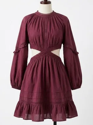 Jen's Pirate Booty Burgundy Cutout Mini Dress Ren Faire Size Small NWT thumbnail 1