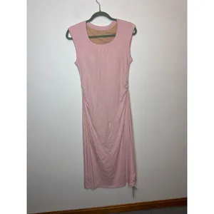 OGL Scoop Neck Side Ruched New Airy Bra Midi Dress Light Pink Size L NWT thumbnail 9