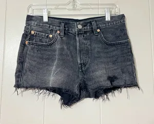 Levi’s 501 Original Cutoff Shorts Women’s Size 27 Black High Rise Button Fly Raw thumbnail 1