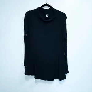 Free People We The Free Black Lovers Thermal Ribbed Split Back Sweater Medium thumbnail 2