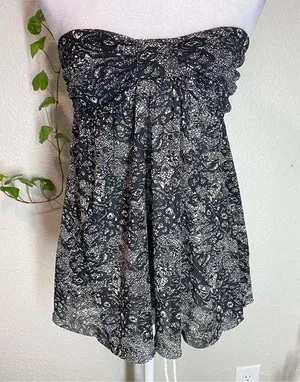 Express Women Black and White Strapless Strapless Top, Lightweight Sheer Top SzS thumbnail 1