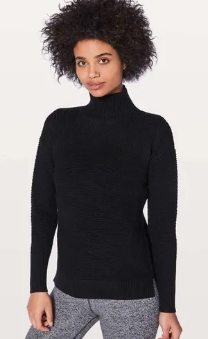 Lululemon Warm & Restore Sweater Black Washable Merino Wool Turtleneck‎ Size 2 thumbnail 1