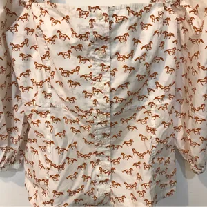 NWT Aritzia Little Moon Horse Print Puff Sleeve Square Neck Blouse L thumbnail 4