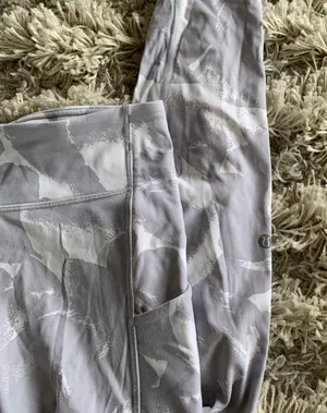 White/Grey Mid Rise-High Waisted Leggings w/ Pockets thumbnail 3