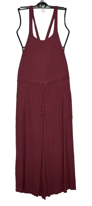 Free People FP Beach Jumpsuit Overalls Small Mauve Ribbed Linen Blend thumbnail 1