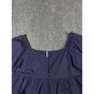 Free People Navy Blue Cotton Puff Sleeve Babydoll Blouse Top Large thumbnail 8