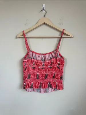 Free People Dolce Vita Red Floral Block Print Ruched Top thumbnail 8
