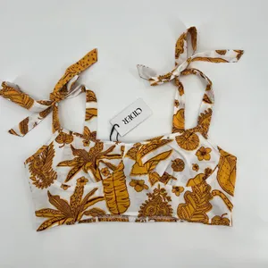New Cider floral cream & yellow tie shoulder strap cropped top summer boho large thumbnail 2