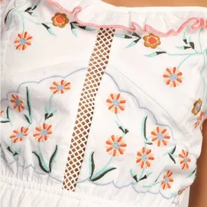Lulus White Floral Embroidered Tie Strap Mini Dress Large 100% Cotton thumbnail 5