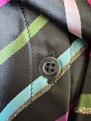 kate spade Black Satin Tie-Neck Blouse with Pink, Green, Blue and White Stripes thumbnail 12