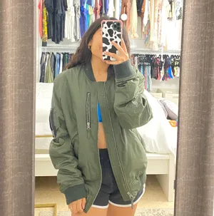 American Eagle Green Bomber Zip Up Jacket thumbnail 2