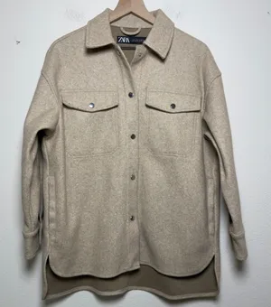 Zara Women Shacket Small Beige Oversized Snap Button‎ Front Cozy Winter thumbnail 1
