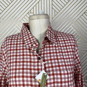 Marine Layer Madeline Relaxed Crop Shirt in Red & White‎ Plaid Size US Medium thumbnail 5