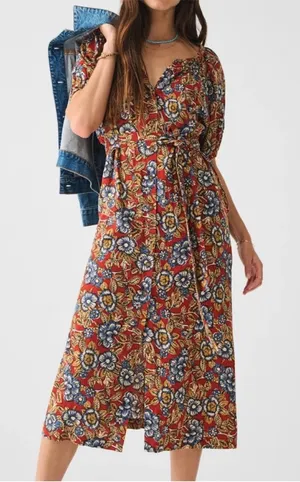 Faherty Women's Carmel Linen Dress in Red Desert Bloom Floral NWT Size XL thumbnail 1