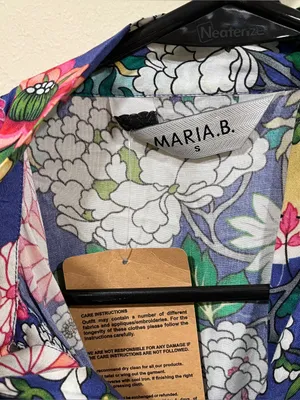 Maria B digital printed floral shirt dress boho smocked waist tiered S NWT thumbnail 6