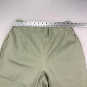 Womens Sage Green Cropped Capri Pants Elastic Back Button Hem Detail thumbnail 3