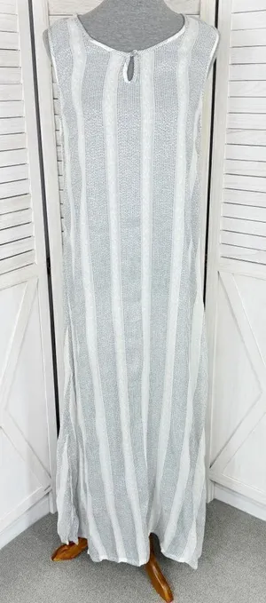 Natural Impressions Striped Muslin Swim Cover Maxi Dress White Medium‎ thumbnail 1