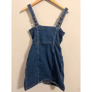 H&M Divided Denim Pinafore Dress Womens XS Blue Button Front Mini Adjustable thumbnail 4