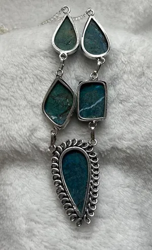 Turquoise Natural Gemstone 925 Silver Plated 16” Necklace thumbnail 4